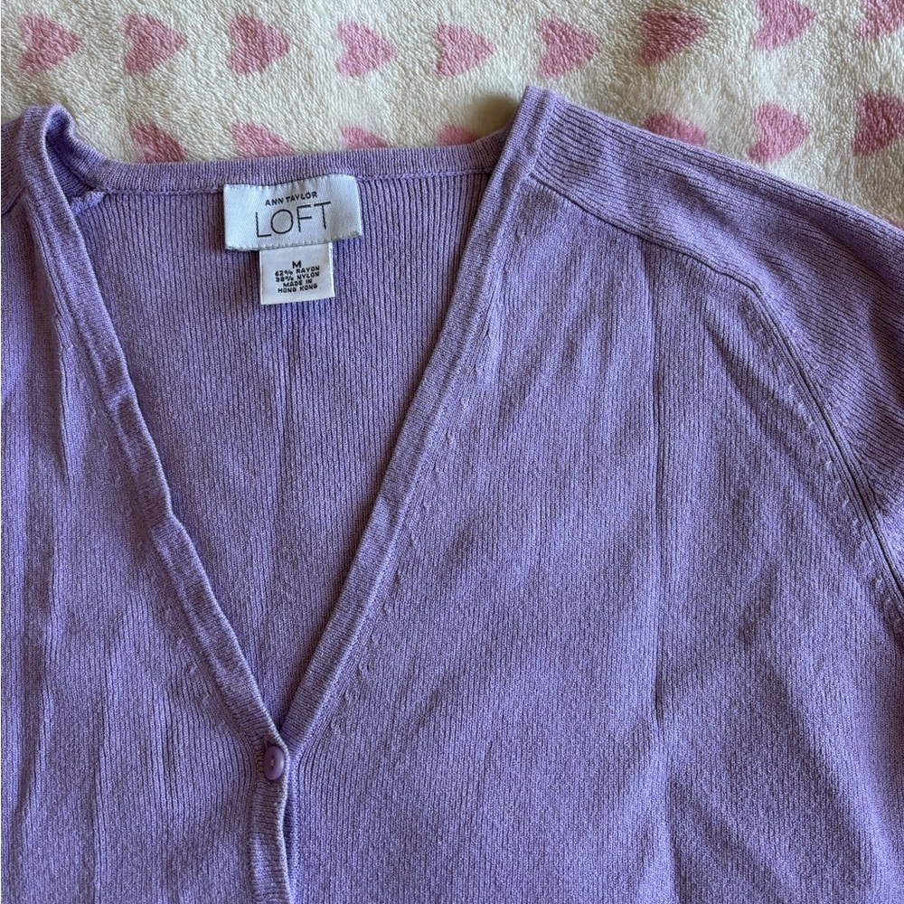 LOFT Purple Cardigan Sweater Soft Knit V-Neck